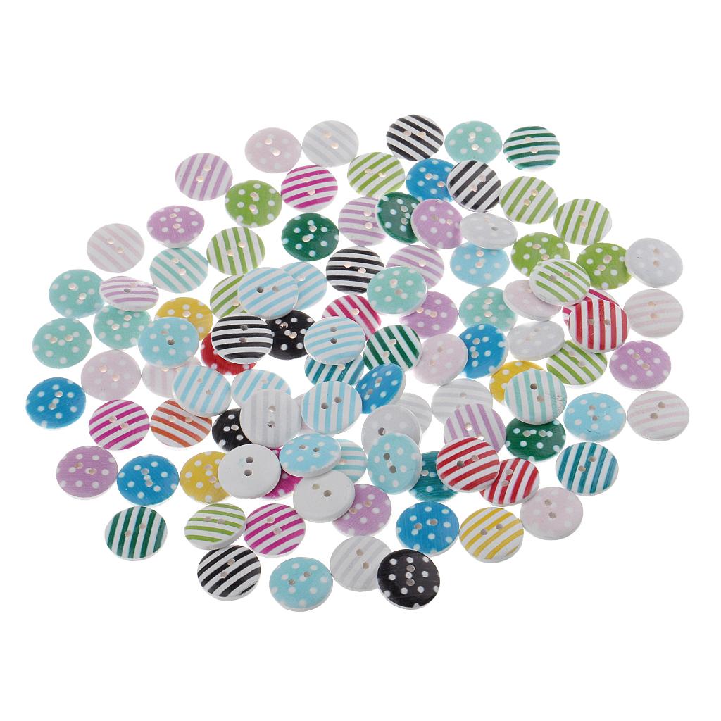 100pcs Colored 2 Holes Wood Buttons Flatback for Sewing Dress Craft DIY 15mm