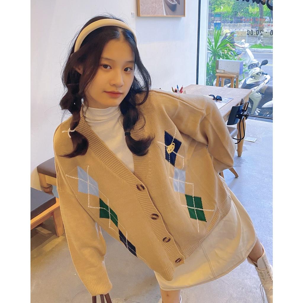 Áo khoác Cardigan len hoạ tiết trám hình gấu form rộng ulzzang - Made by Fiin