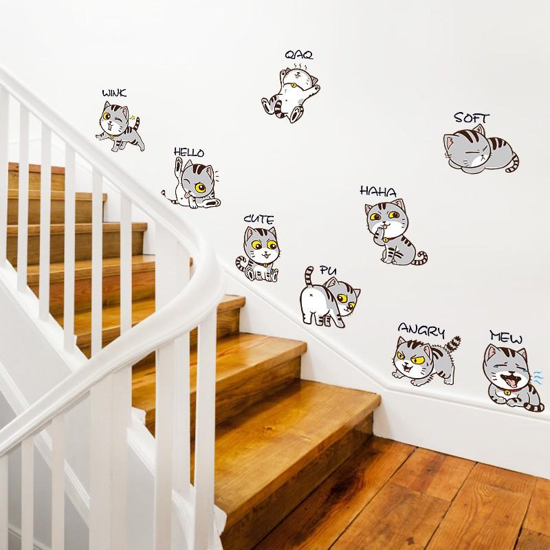 Decal dán tường mèo xinh đáng yêu