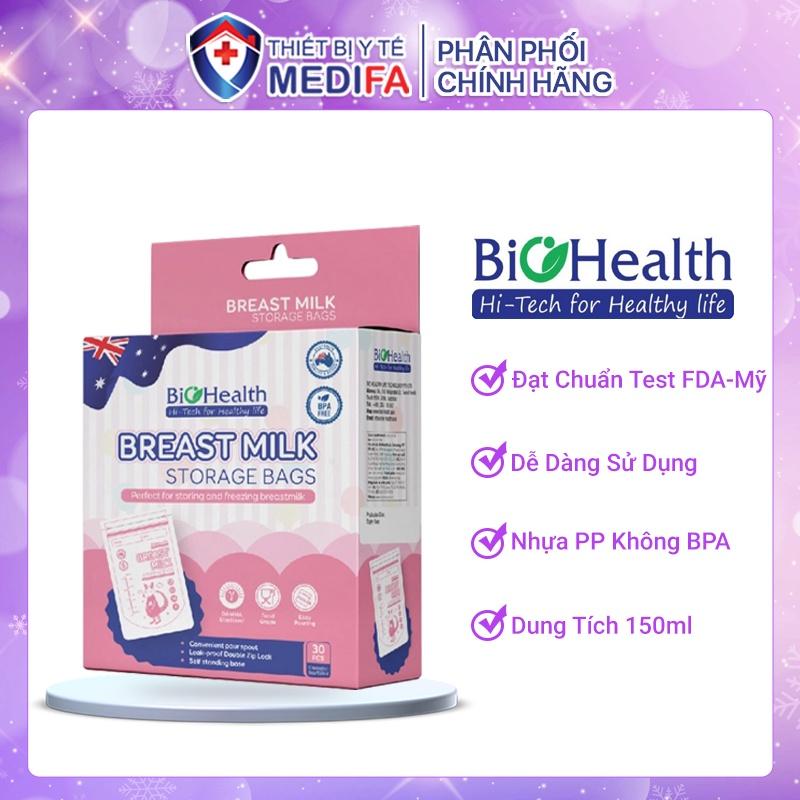 Túi trữ sữa BioHealth 150ml, 250ml chất nhựa tự nhiên không chứa BPA an toàn cho bé, Hộp 30 túi