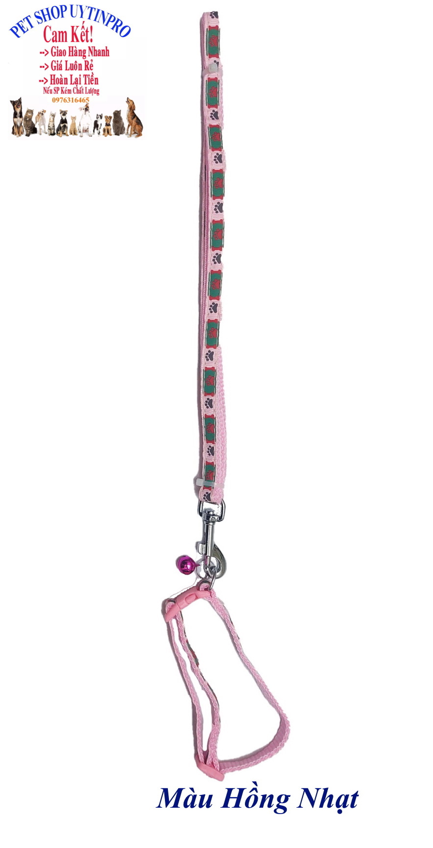 Dây dắt kèm vòng cổ có chuông cho Chó Mèo Dưới 5kg Bản rộng 1cm Dài 120cm Zichen In hình bất kỳ Chất liệu dù cao cấp