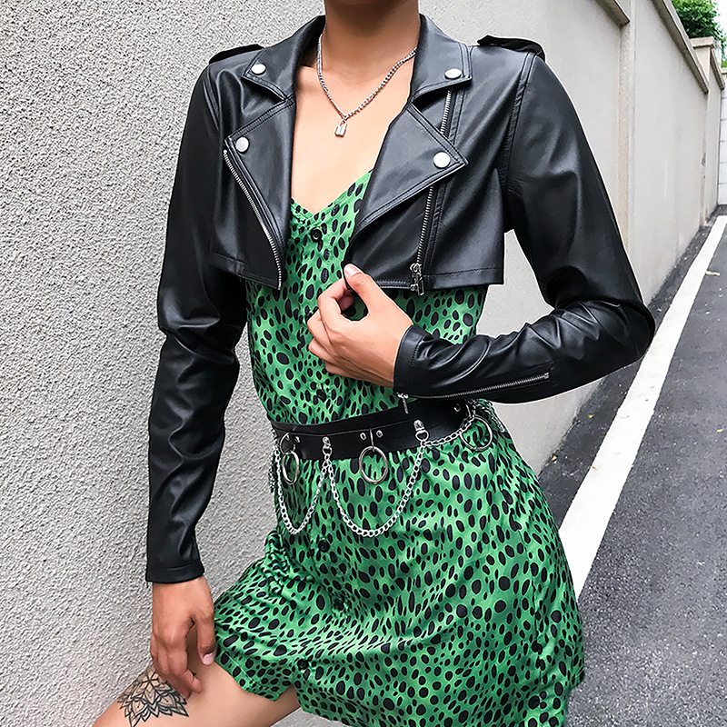 Áo Khoác Da Croptop Đen