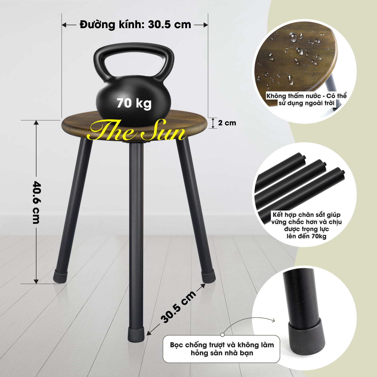 Đôn Gỗ. Kệ Để Chậu hoa, Bàn Kê Đầu Giường, Bàn Coffee. mặt 30cm, chân tháo rời bằng thép Cao 40cm