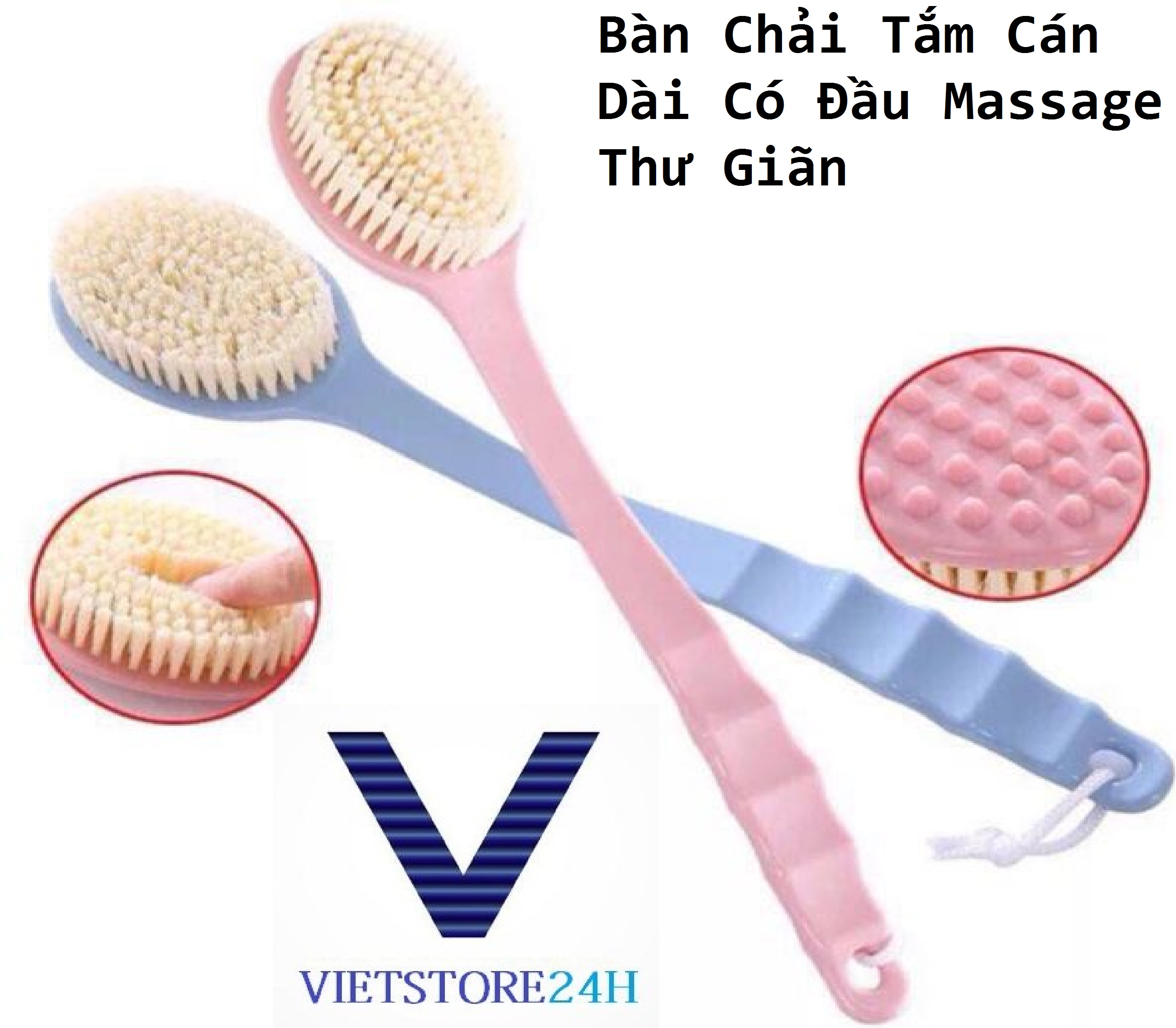 Bàn Chải Tắm Cán Dài Có Đầu Massage Thư Giãn VT - Giao Ngẫu Nhiên