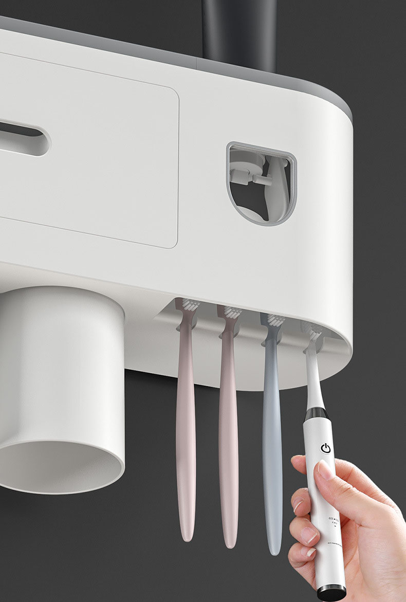 KỆ TREO BÀN CHẢI ĐÁNH RĂNG, TÍCH HỢP ĐỒ LẤY KEM THÔNG MINH MÀU ĐEN-TRẮNG VÀ XÁM -TRẮNG