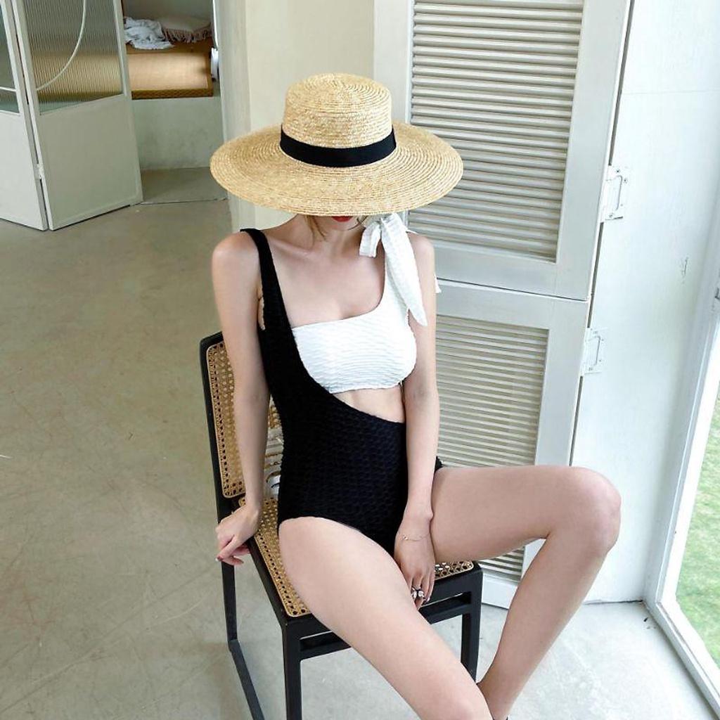 [HOẢ TỐC] Bikini sexy đi biển, đồ bơi nữ 1 mảnh tôn dáng trắng phối đen vải nhún Nemo Bikini - B47 - Trắng phối đen