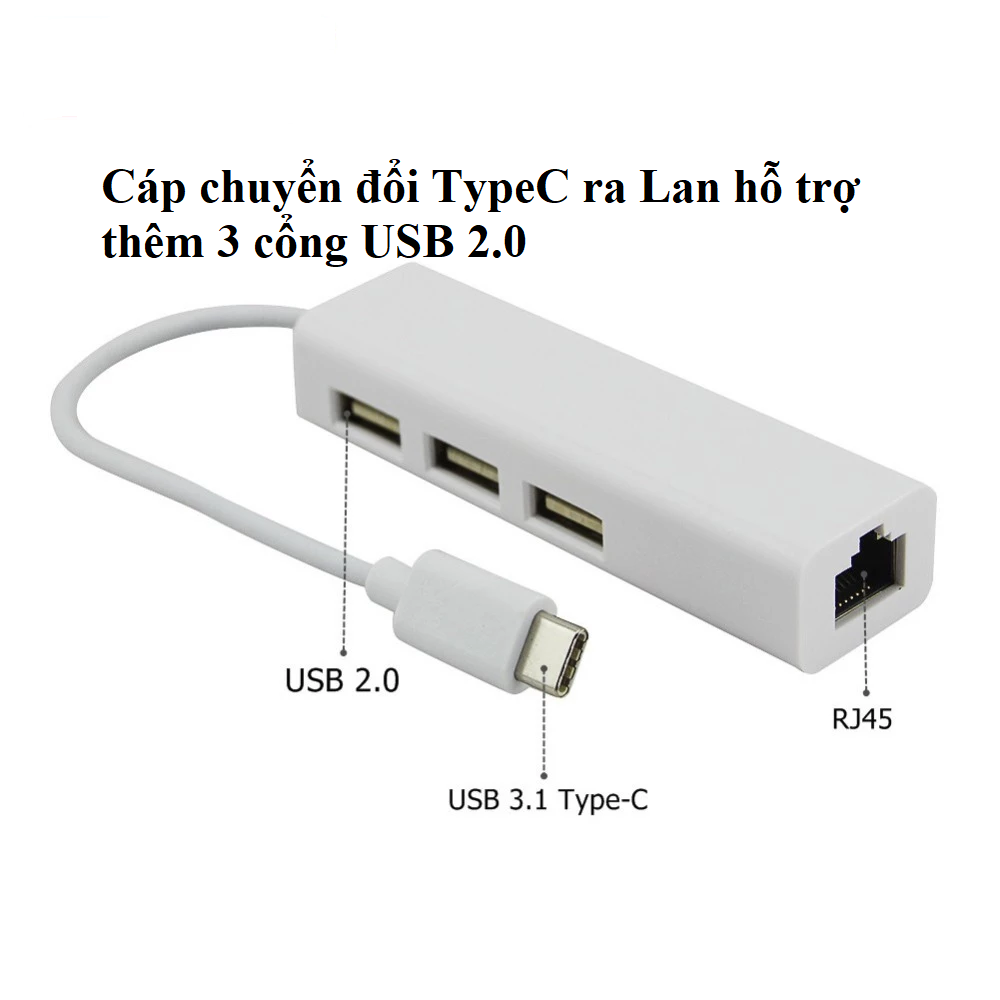 Cáp chuyển đổi USB-C/Type-C sang Lan RJ45  thích hợp cho laptop Apple, điện thoại có chân TypeC - Hàng nhập khẩu