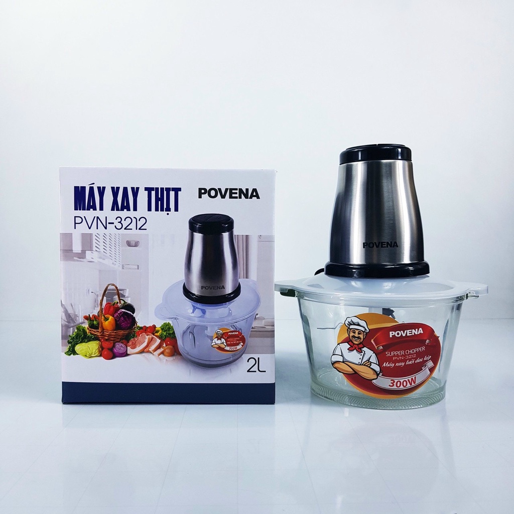 Máy xay thịt Povena, dung tích cối 2L, công suất 300W, 4 lưỡi dao, trục inox- Hàng chính hãng