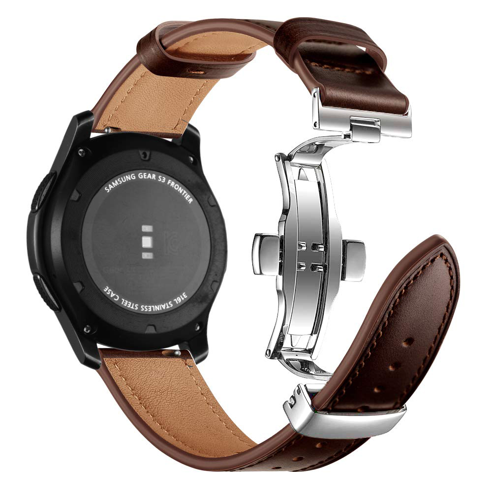 Dây Da màu Coffee Size 22mm Khóa Bướm Chống Gãy Cho Galaxy Watch 46, Gear S3, Huawei Watch GT 2, Fossil