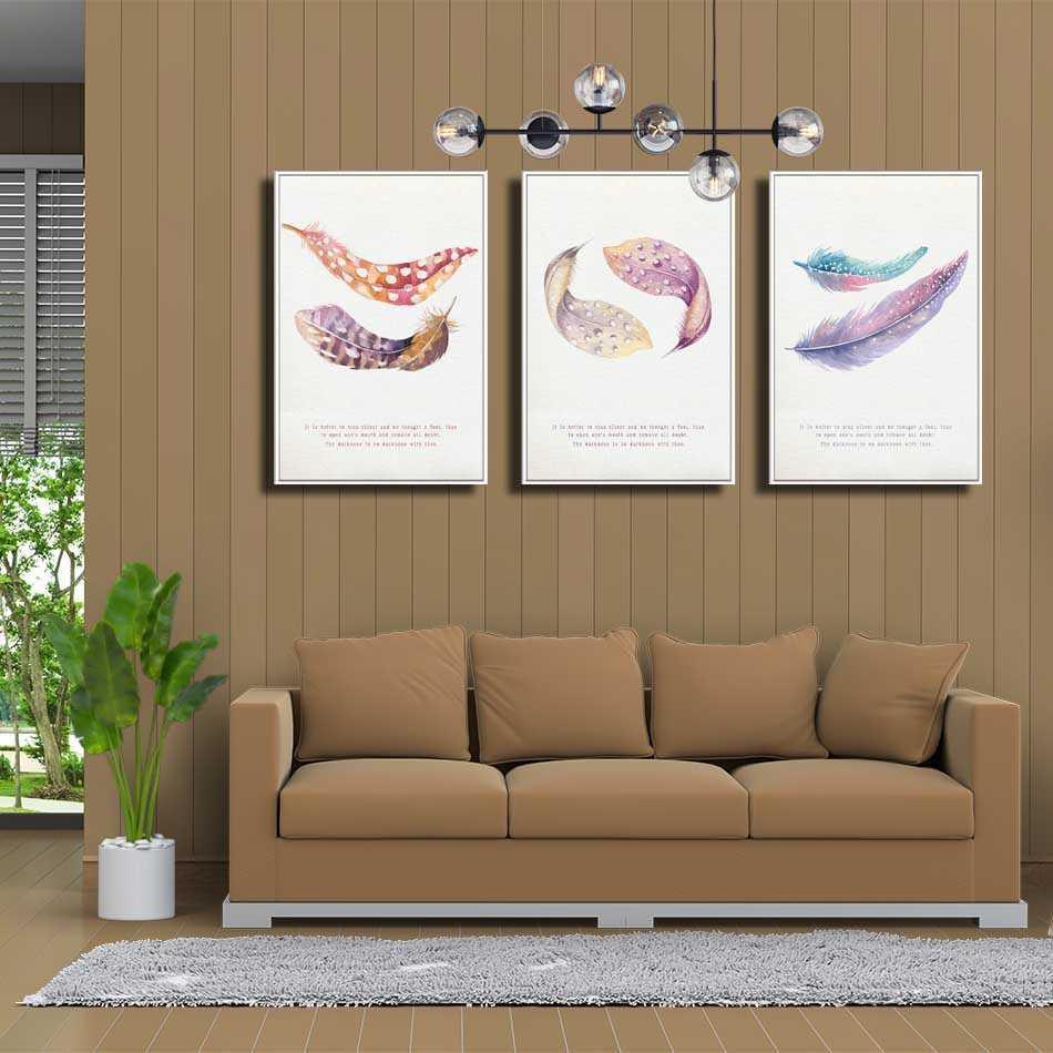 Bộ 3 tranh canvas treo tường Decor Họa tiết lông vũ cách điệu - DC182