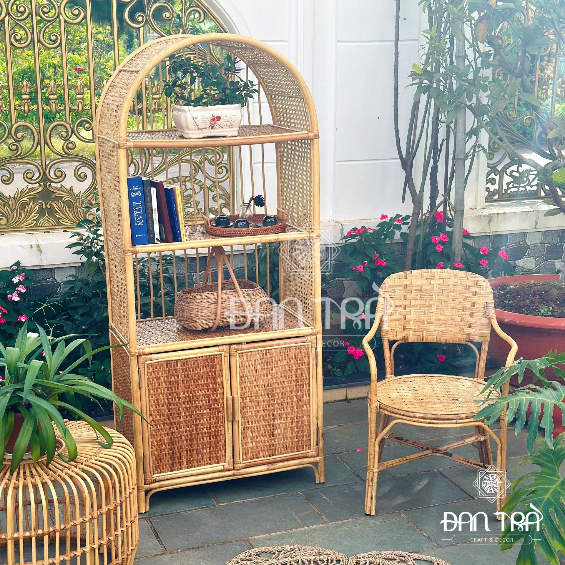 Tủ Mây Đựng Sách Đan Trà- Tủ Mây Decor Phòng Khách- Tủ Mây Tre Đan- Nội Thất Mây Tre Đan Trà