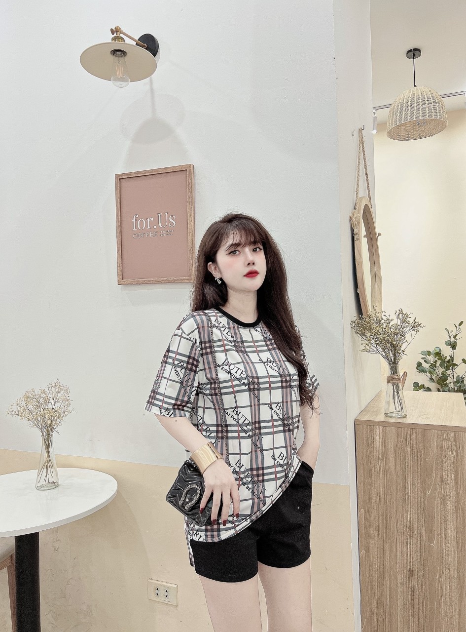 Đồ bộ thun đùi họa tiết caro hiện đại