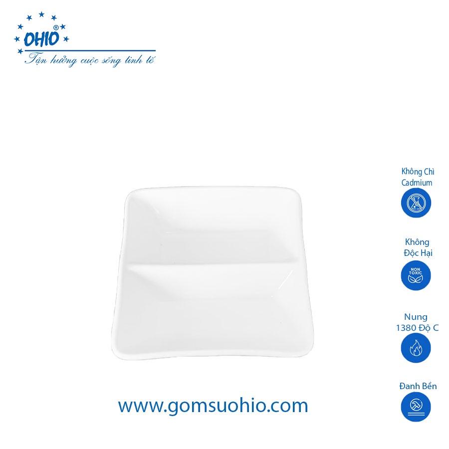 Đĩa 2 Ngăn Sứ Trắng OHIO