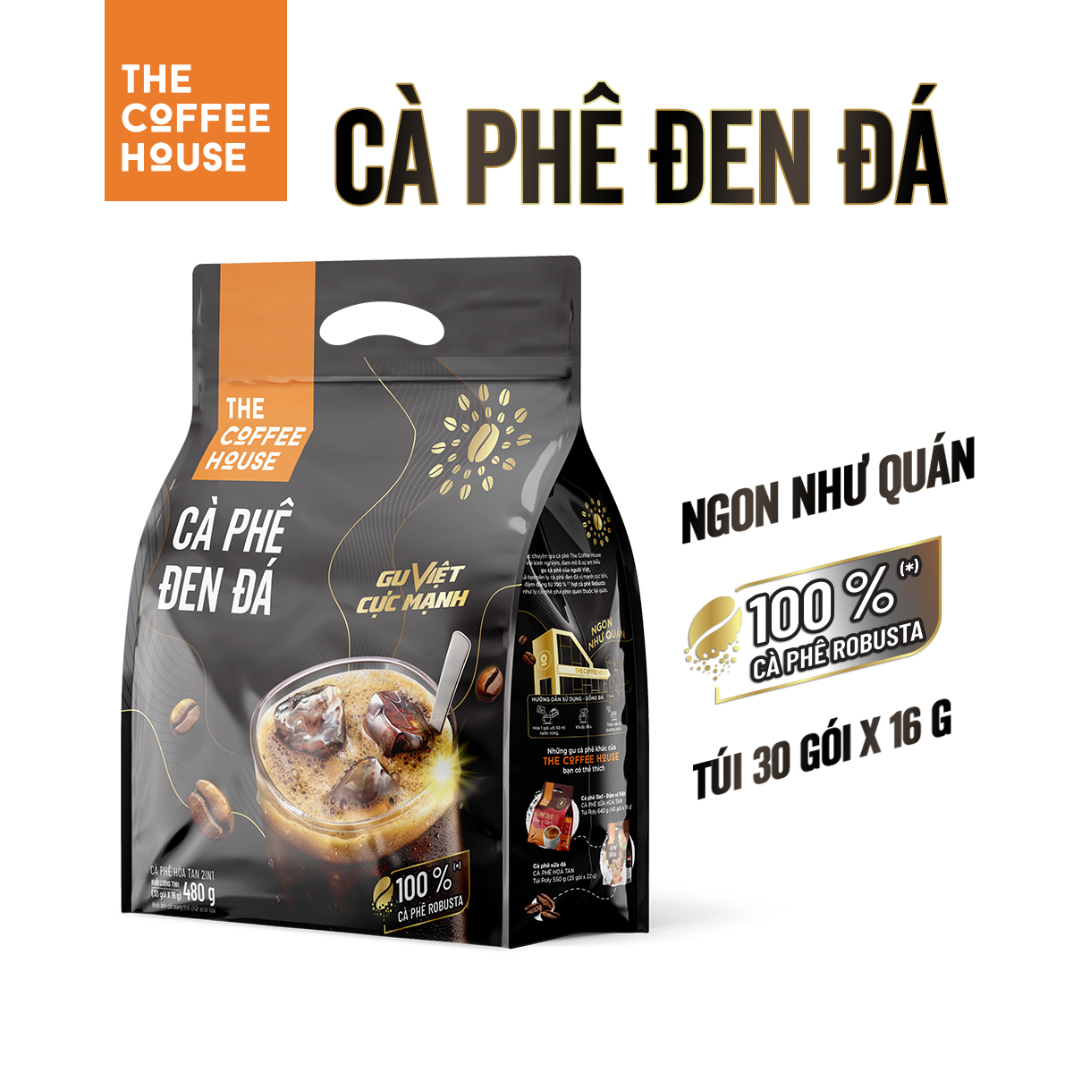 Túi cà phê đen đá The Coffee House (Túi 30 gói x 16 g)