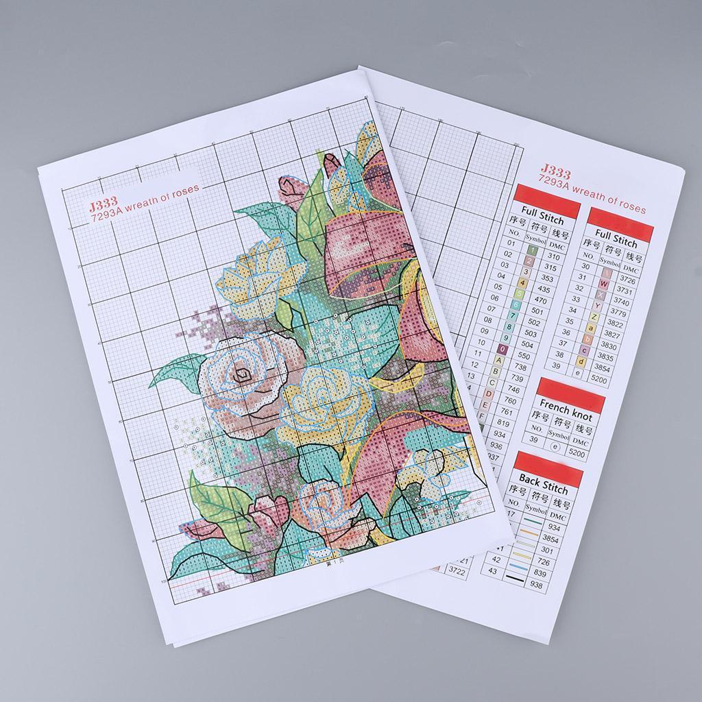 Flower Stamped Cross Stitch Kits DIY Needlework for Beginners - 14CT 45x45cm