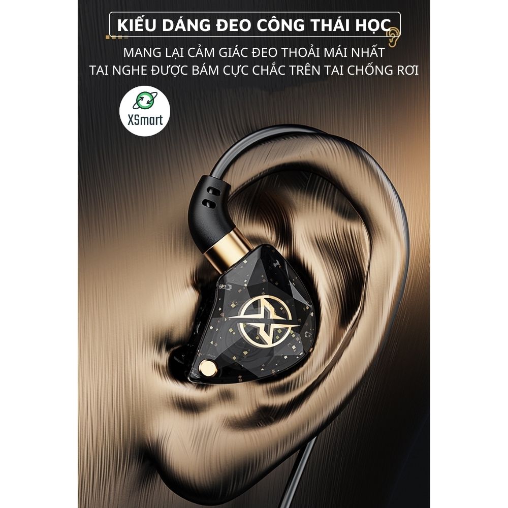 Tai Nghe Dây Nhét Tai Chống Ồn XSmart X6 Âm Thanh Siêu Bass Nghe Nhạc, Xem Phim, Chơi Game Cực Đã Tích Hợp Mic Lọc Âm, jack 3.5 - Hàng Chính Hãng