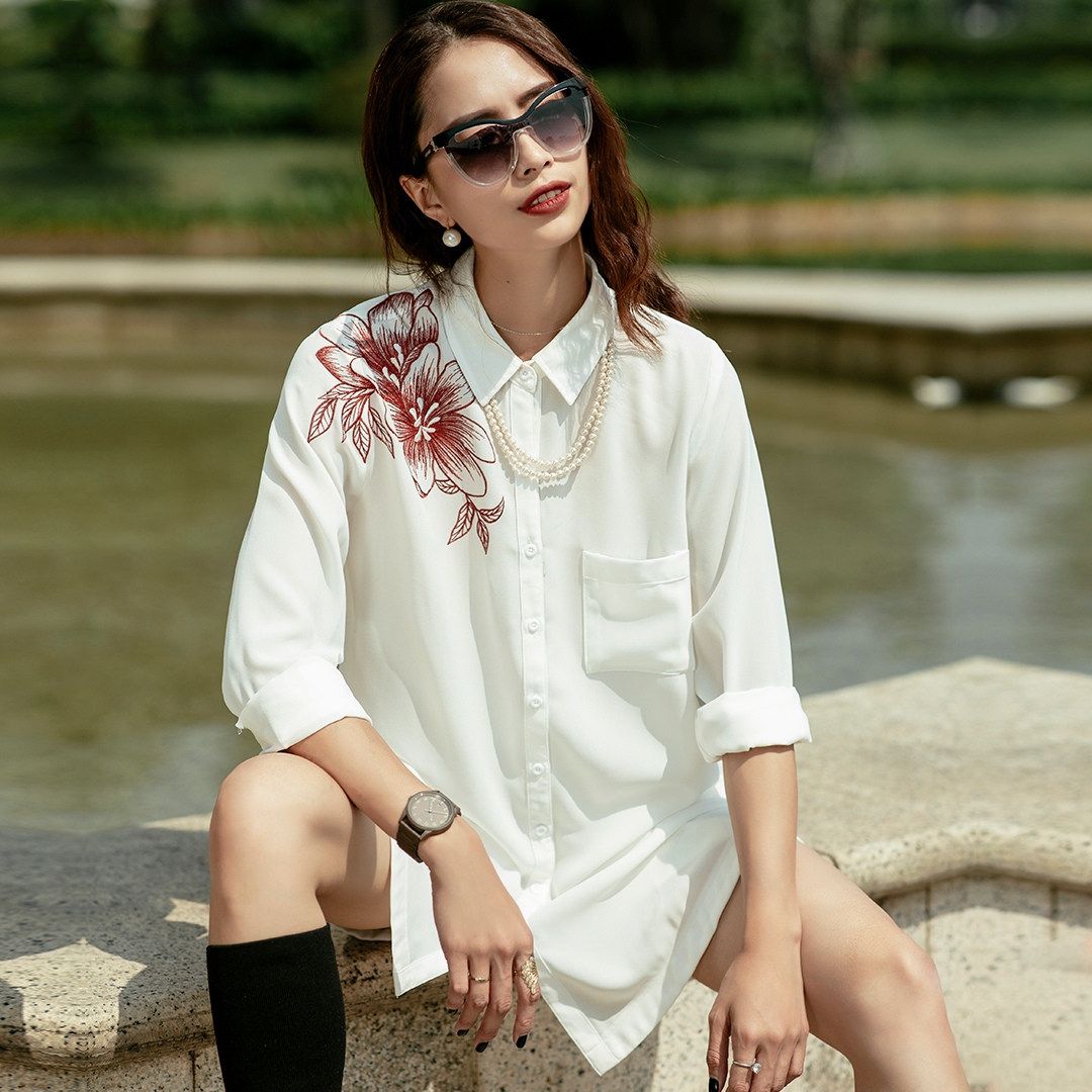 Áo Sơ Mi Nữ Oversized Áo Thêu TOP120 Thời trang thiết kế Hity