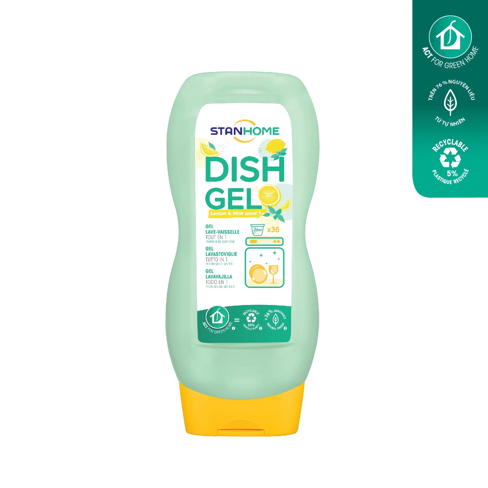 Gel rửa chén bát Stanhome 720ml - All in 1 - hương chanh bạc hà