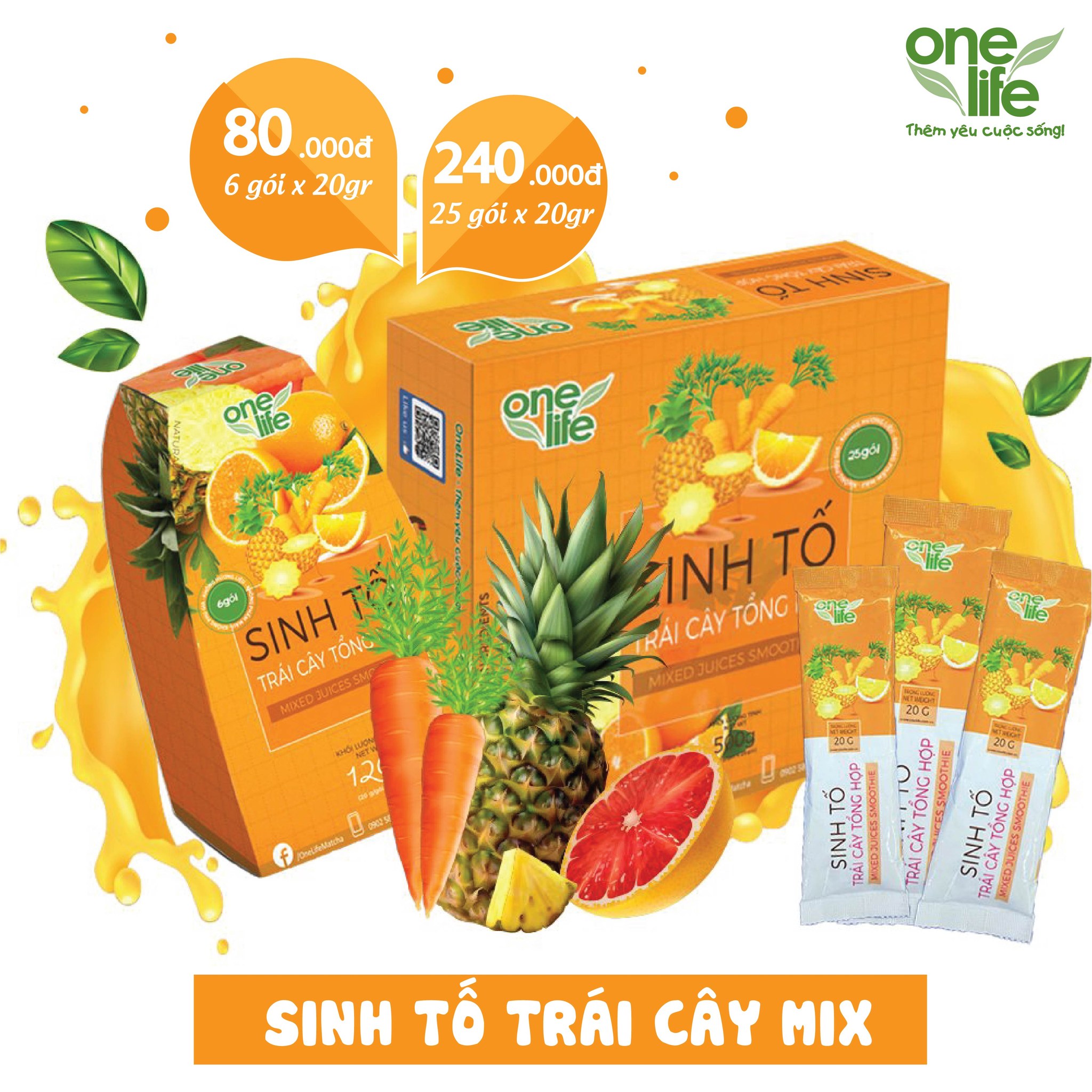 Sinh Tố Tổng Hợp Trái Cây Tự Nhiên OneLife (6 Gói x 20g / Hộp)