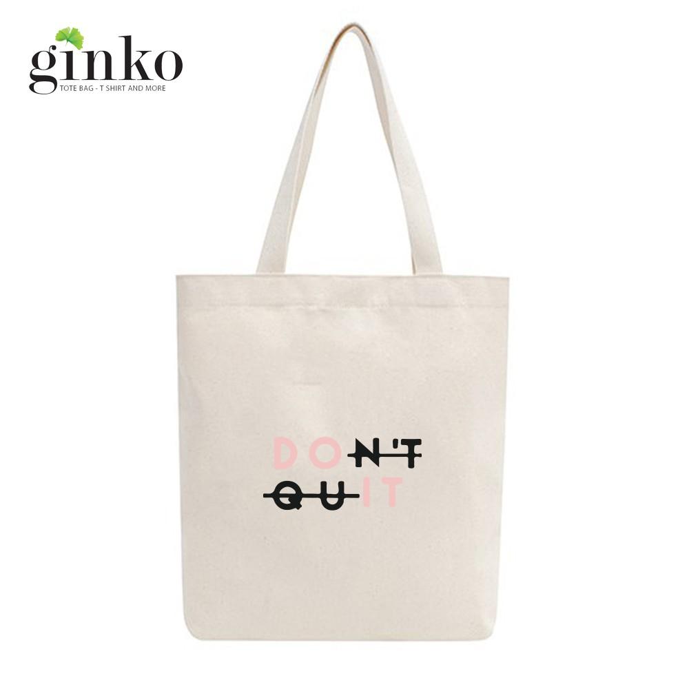 Túi Tote Vải Mộc Ginko kiểu basic có dây kéo khóa miệng túi đựng vừa laptop 14 inch và nhiều đồ dùng khác In Hình DON'T QUIT DO IT M31