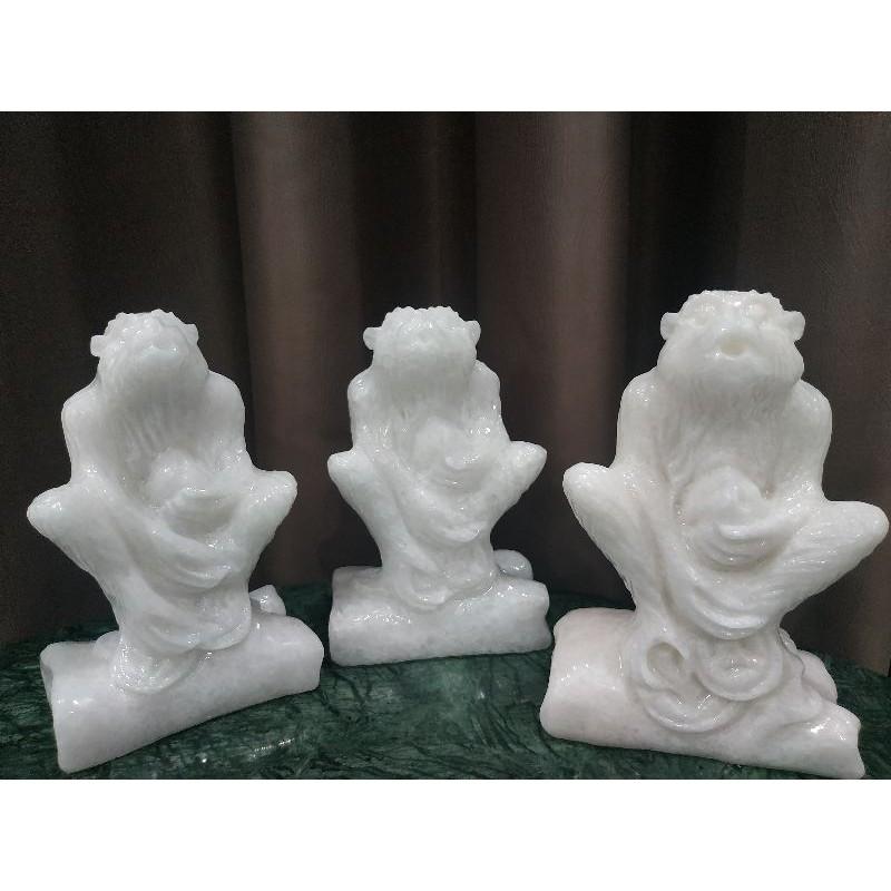Tượng khỉ đá trắng cao 15cm