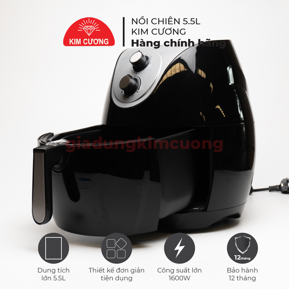 Nồi Chiên Không Dầu Kim Cương - Dung Tích 5.5 Lít - Hàng Chính Hãng