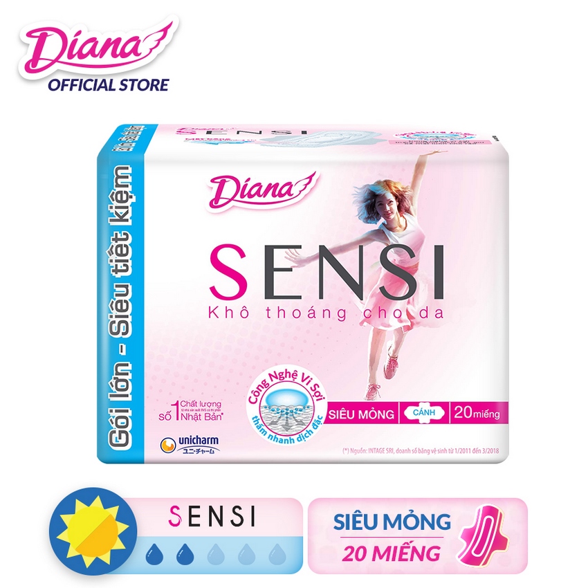 Băng vệ sinh Diana Sensi siêu mỏng cánh Gói 20 miếng