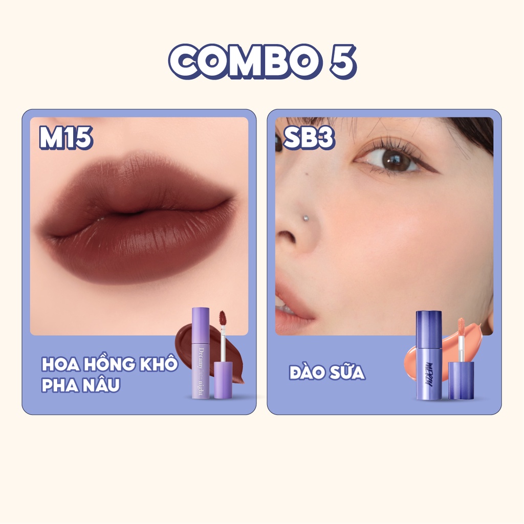 Combo Má Hồng Dạng Lỏng Merzy Soft Touch Liquid Blusher 3g + Son kem lì Merzy Dreamy Late Night Mellow Tint 4g