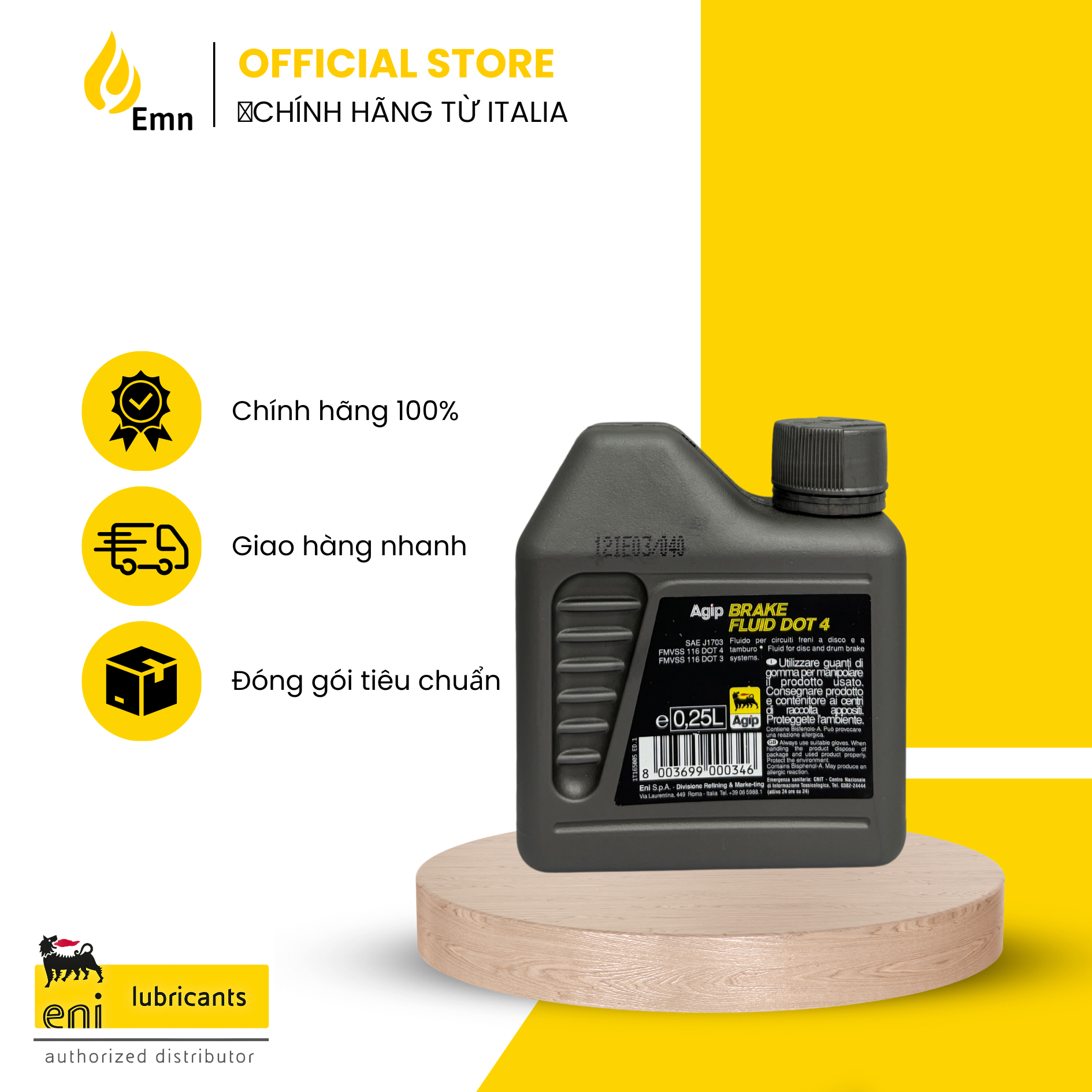 (HCM) Dầu thắng eni Brake Fluid DOT 4 250ml (Hàng nhập Ý)