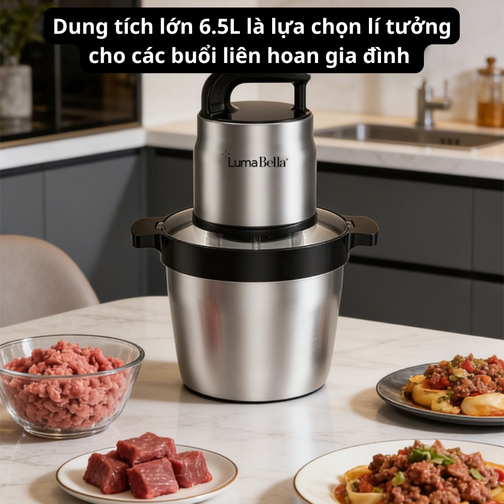 Máy xay thịt 6.5L đa năng công suất cao 1500W xay nhuyễn thịt, rau củ nhanh chóng, Lumabella LB-56003 lưỡi dao sắc bén - HÀNG CHÍNH HÃNG