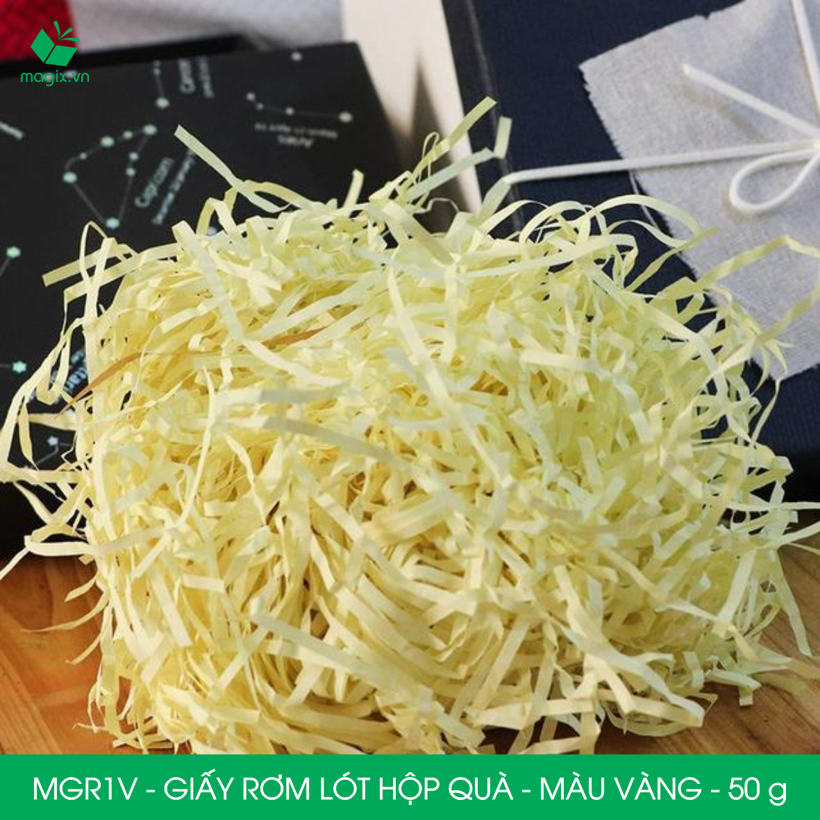 MGR1V - 50g Giấy rơm lót hộp quà màu vàng - Giấy sợi rơm trang trí - Giấy vụn chống sốc