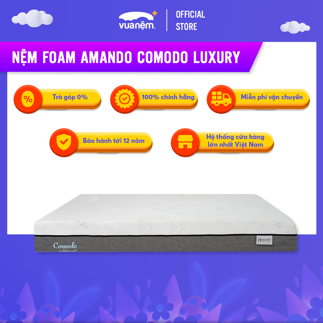 Nệm Foam cao cấp Amando Comodo Luxury dày 25cm thiết kế chuyển động tiên tiến, hiện đại, êm ái và thoáng mát