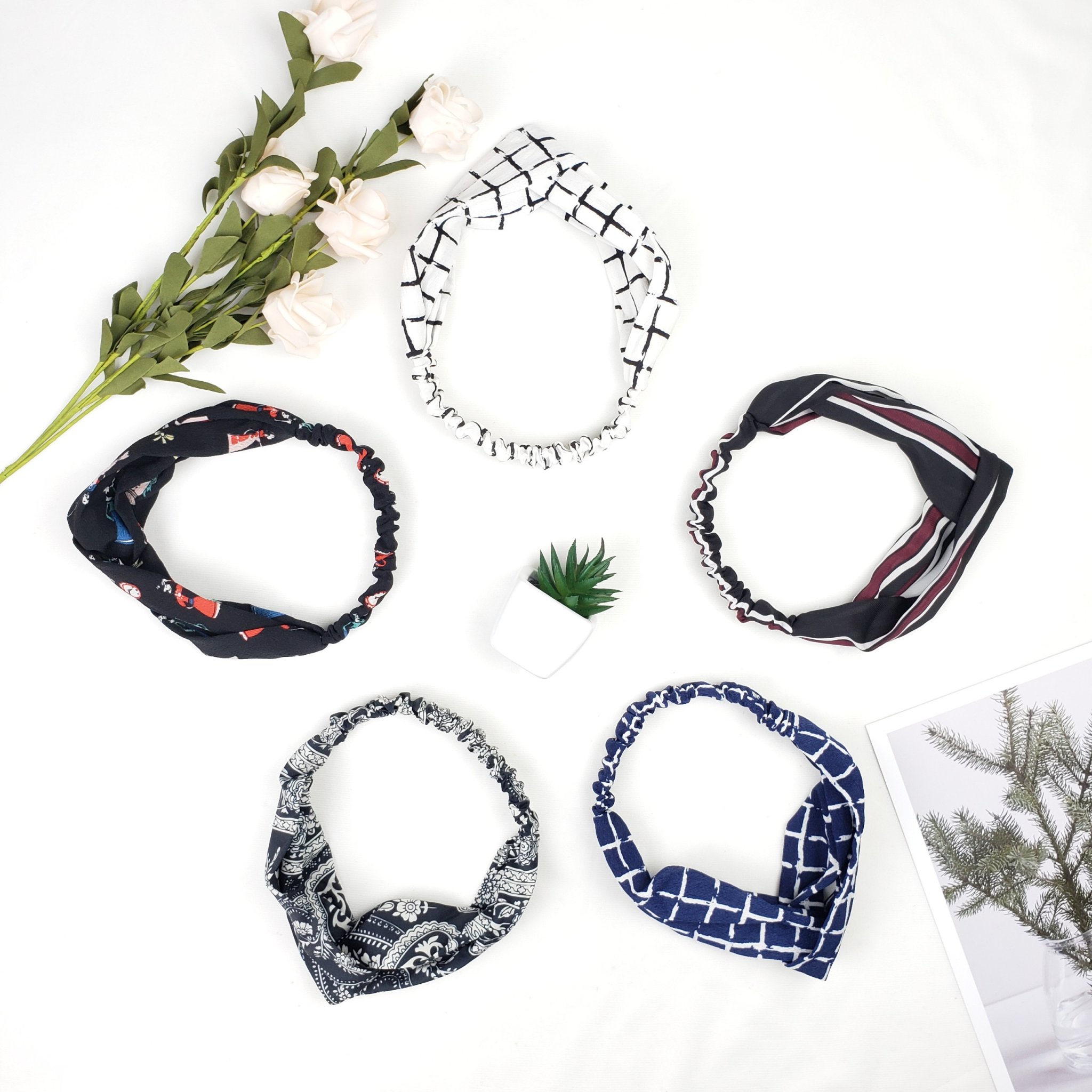 Combo 4 Cái Băng Đô Turban Rửa Mặt Đi Chơi Nhiều Họa Tiết Giao Màu Ngẫu Nhiên