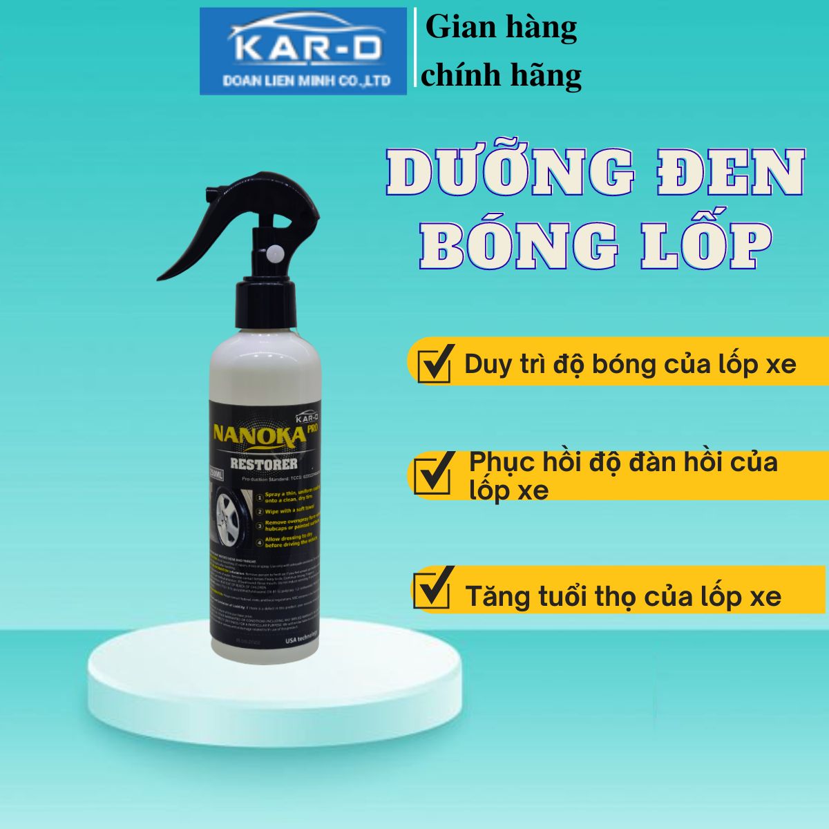 Chai xịt phục hồi làm bóng lốp, chăm sóc lốp, phục hồi nhựa nhám lốp ô tô, xe máy Nanoka 250ml
