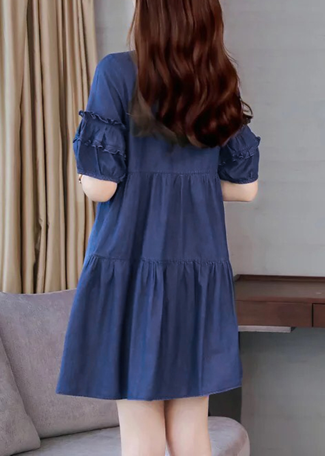 Đầm jeans chữ A cổ phối viền - DT673