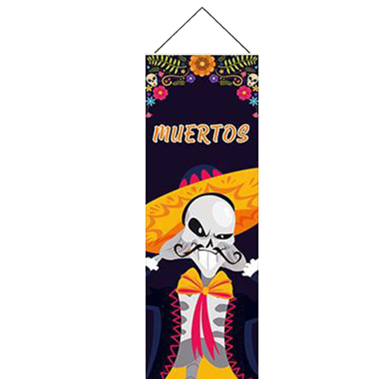 Halloween Banners Mexican Day of The Dead Flag Halloween Welcome Signs Hanging Sign Halloween Party Decoration for Backyard Porch Front Door
