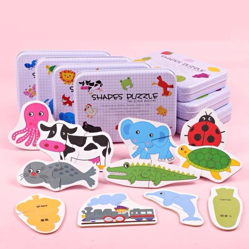 Đồ Chơi Ghép Hình Puzzle 2 Mảnh Phát Triển Sớm Cho Bé - Hộp Sắt Nhiều Chủ Đề Tự Chọn - DC262