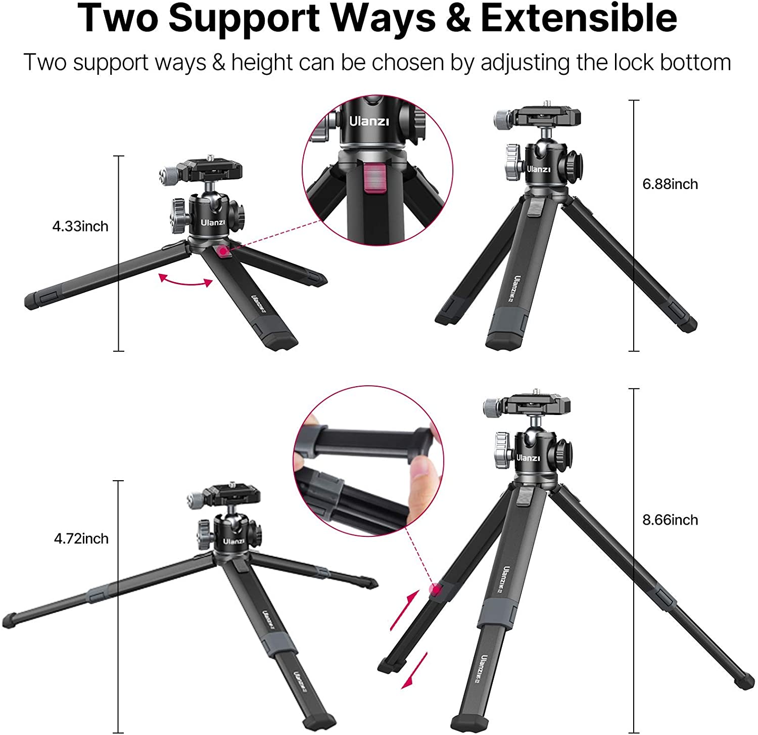 ULANZI MT-24, Chân Tripod tích hợp Ballhead xoay 360° cho máy ảnh - Hàng Chính Hãng