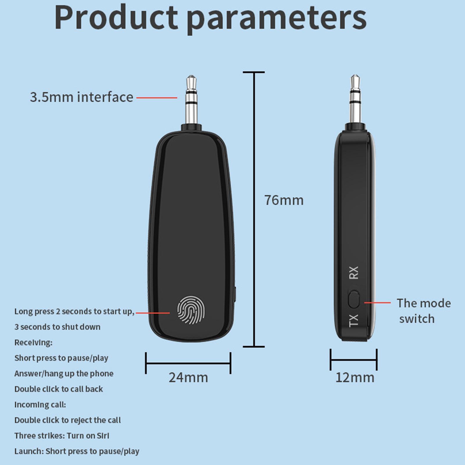 V5.2 Receiver 3.5mm Adapter ,Fingerprint Touch Portable Plug and Play Music Receiver Audio Adapter for Car ,Headphones ,Home Stereo