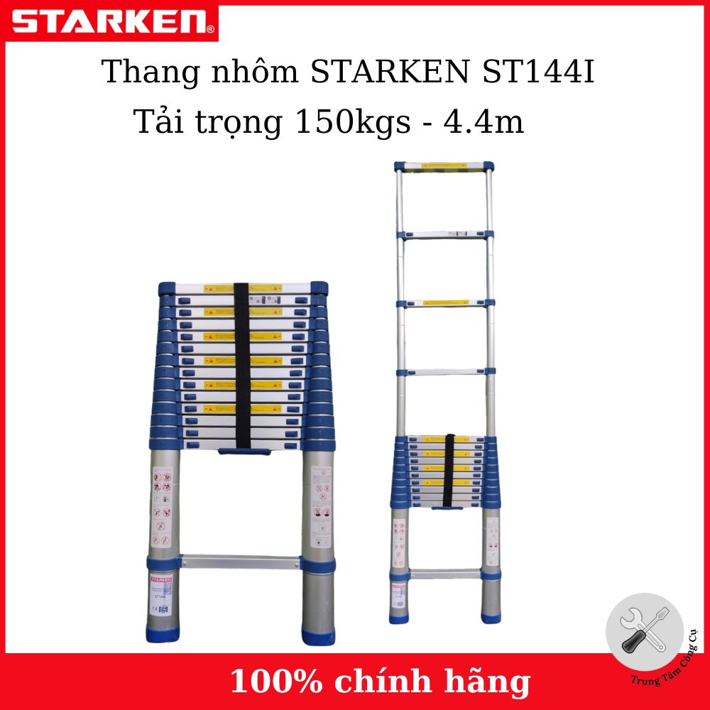 Thang nhôm rút đơn 4m4 STARKEN ST144I tải trọng 150kgs màu xanh -Hàng chính hãng bảo hành 18 tháng