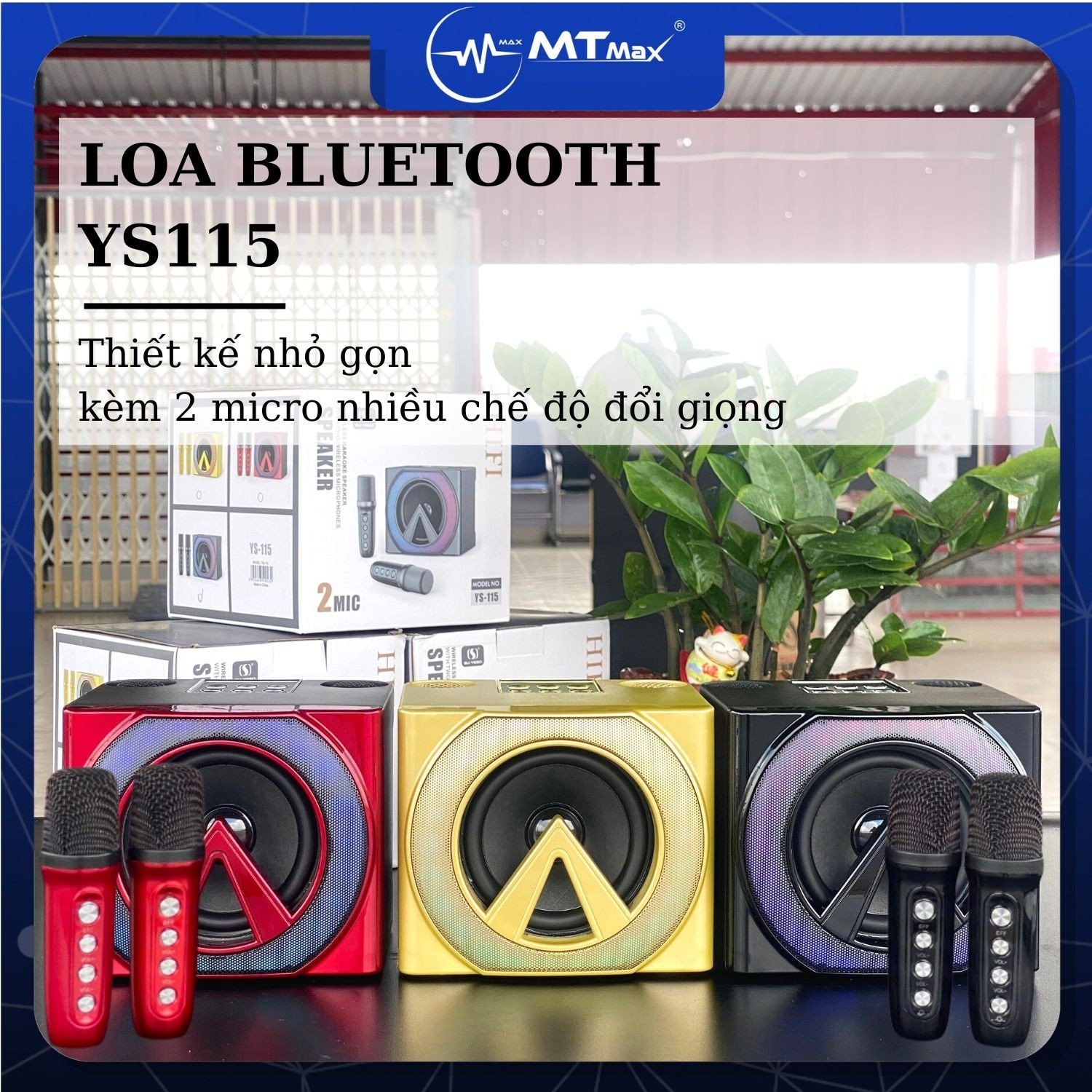 Loa Bluetooth YS115 - Kèm 2 Micro Không Dây, Có Đèn Led, Thời Gian Sử Dụng Đến 5 Giờ, Nhiều Chế Độ Đổi Giọng Âm Thanh Sống Động