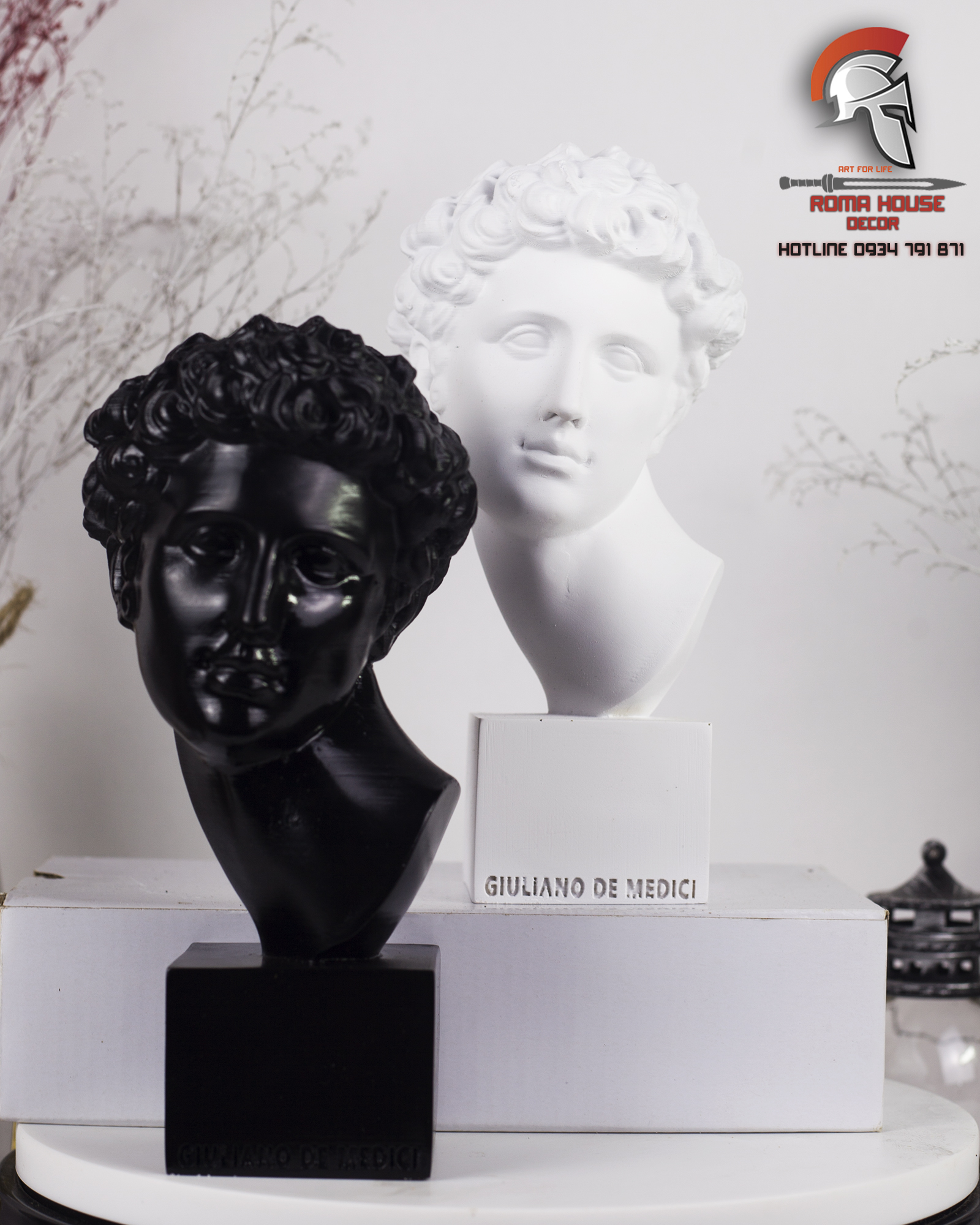 Tượng Giuliano De Medici 20cm phong cách cổ điển retro vintage trang trí nhà cửa showroom