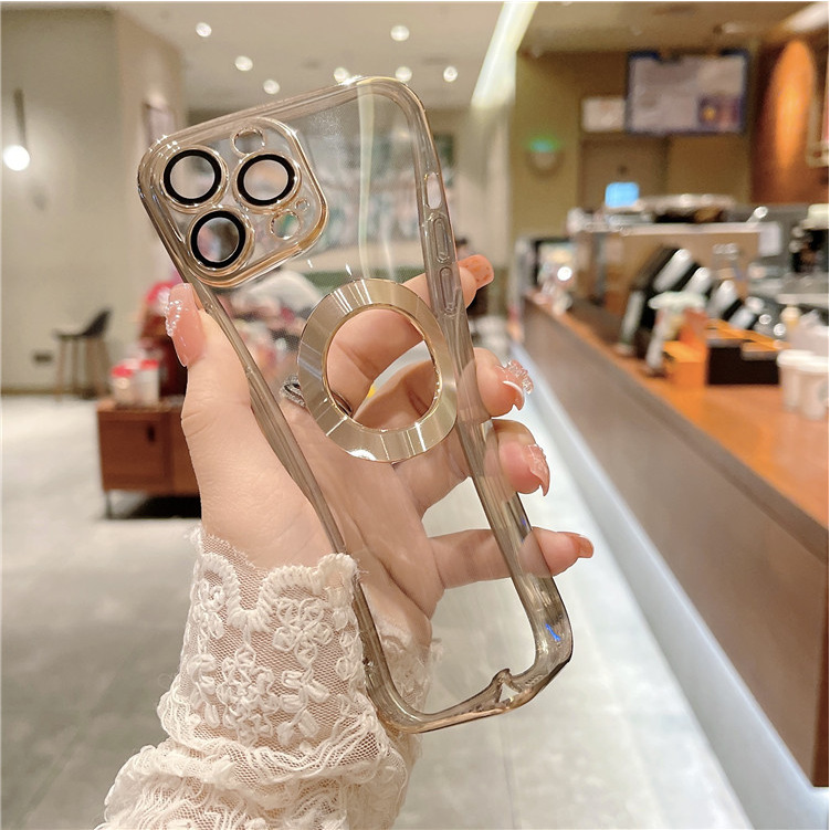 Ốp lưng viền màu lưng trong khoét tròn logo sang trọng dành cho iPhone 14, 14 Max, 14 Pro,14 Pro Max