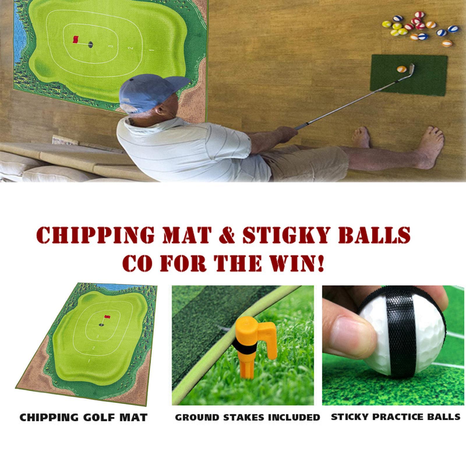 Chipping Golf Game Mat Golf Practice Mats and Sticky Balls Golf Hitting Mat