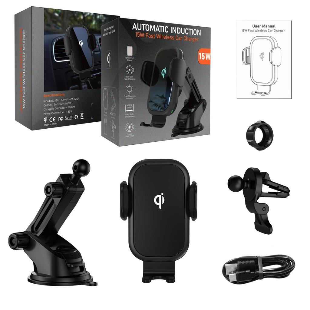Bộ sạc ô tô không dây không dây, Sạc nhanh 15W / 10W / 7,5W Qi Giá treo tự động kẹp