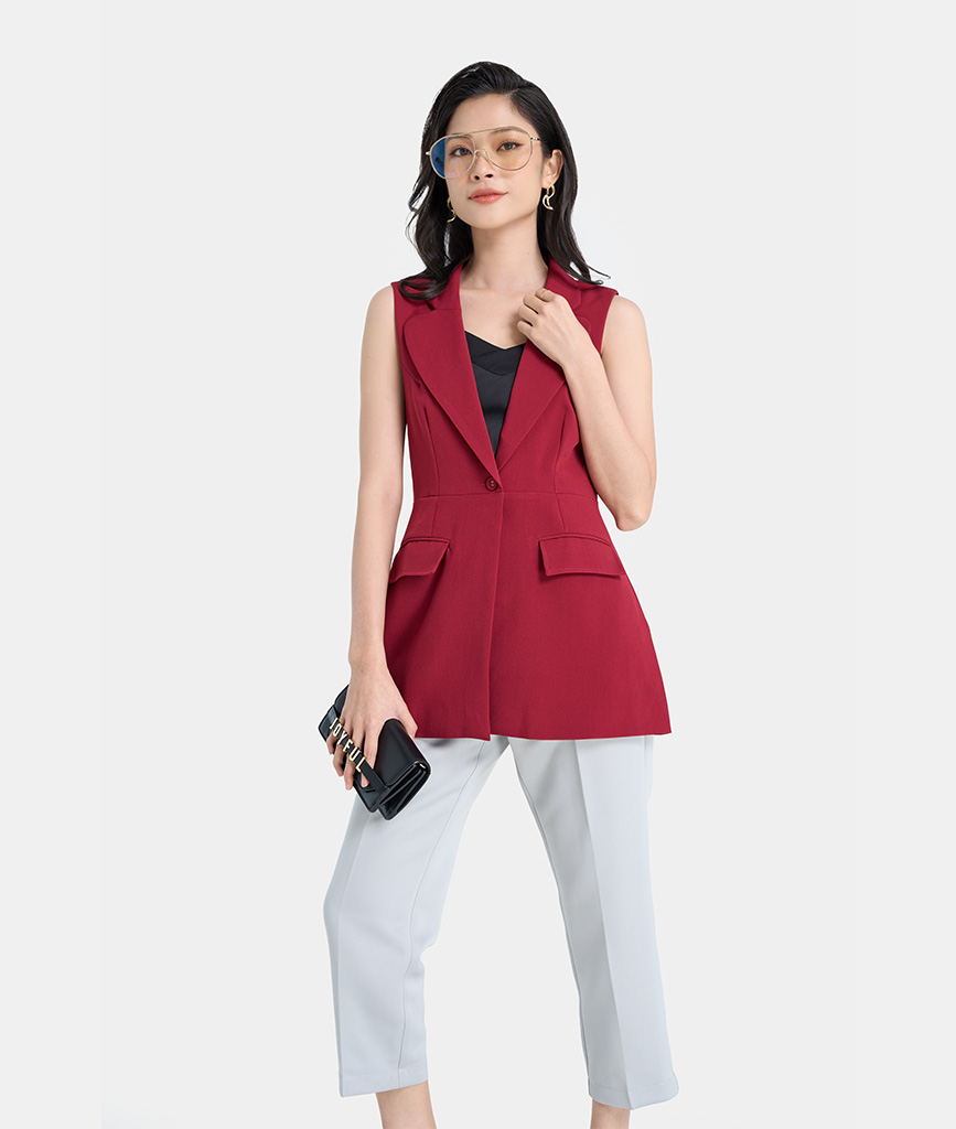 Áo Khoác Vest Thời Trang Nữ HNOSS Form Ôm Không Tay HNKHC004