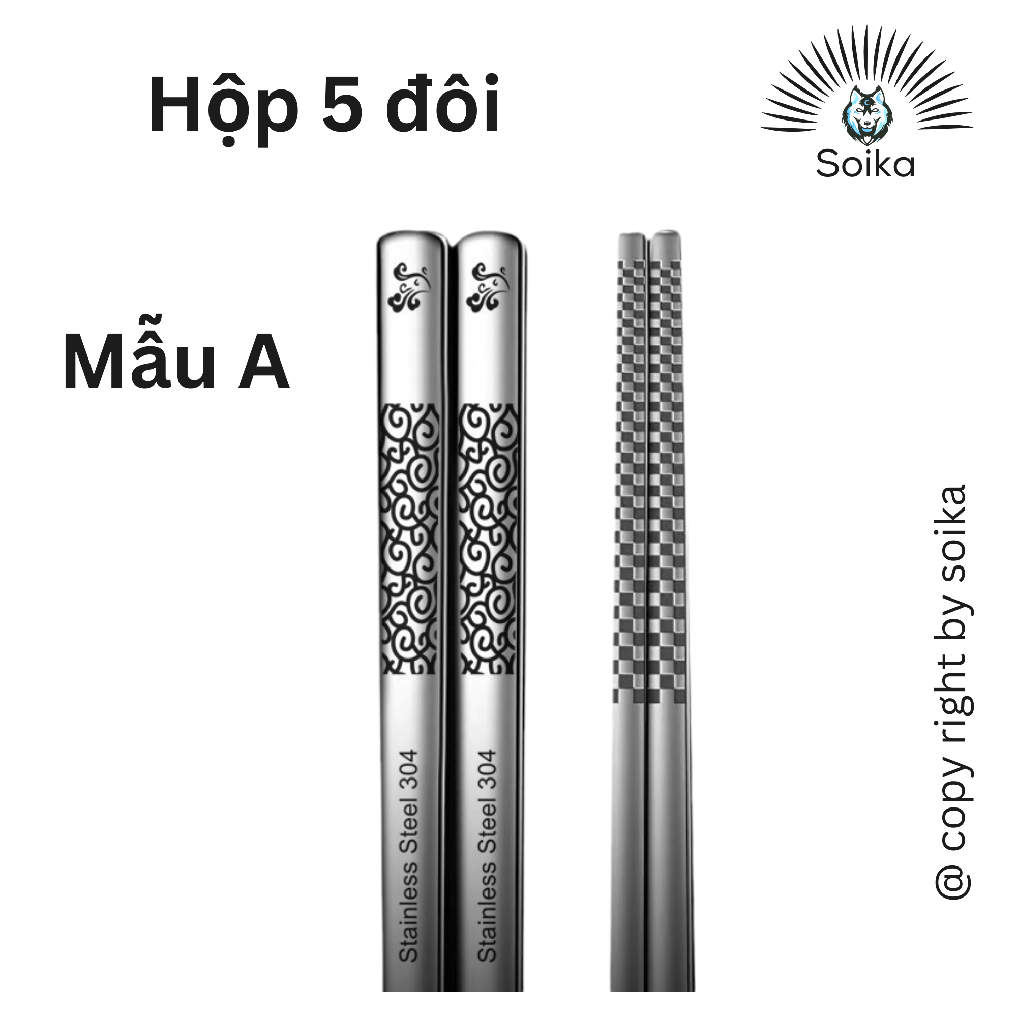 [Combo 5 đôi &amp; 10 đôi] Đũa inox 304 SOIKA mẫu A SK-P02A chống trượt kháng khuẩn