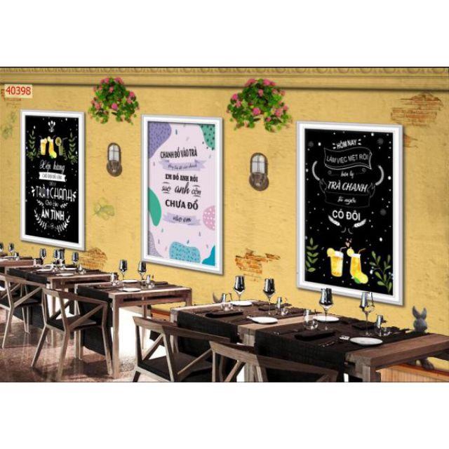 Tranh bộ 3 tấm dán quán cafe, trà sữa dán tường trang trí 3D- KT 50x75cmx3 tấm- Huyền Chi- Đặt theo kích thước yêu cầu