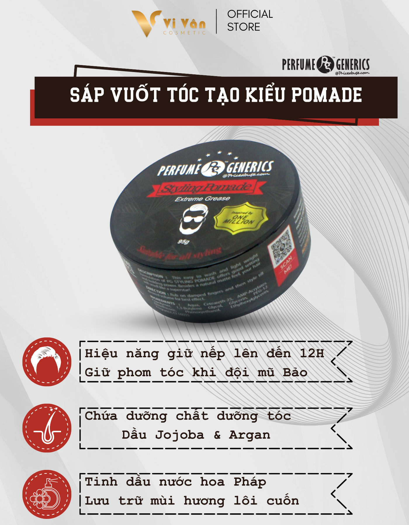 Sáp Vuốt Tóc Nam Nữ Hương Nước Hoa PERFUME GENERICS POMADE 95g  (TẠO KIỂU BỒNG BỀNH),Dưỡng Tóc Và Giữ Nếp Tạo Kiểu 3D ( Vi Vân _ Cosmetic )
