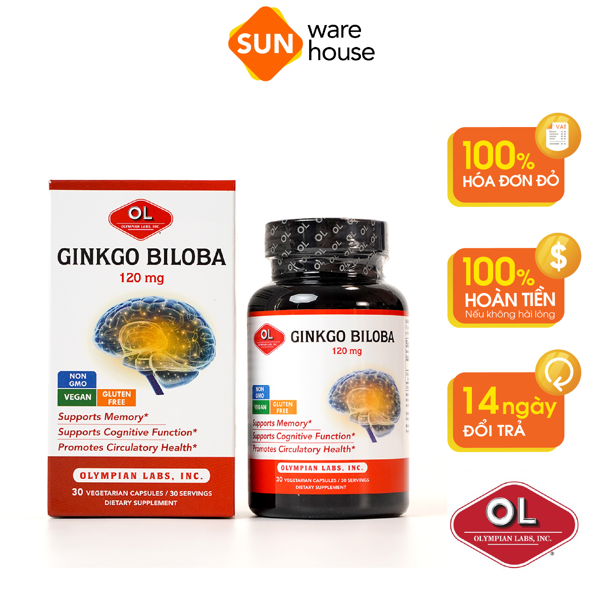 Viên Uống Bổ Não Olympian Labs Ginkgo Biloba 120 mg Tăng Trí Nhớ Hiệu Quả 30 Viên